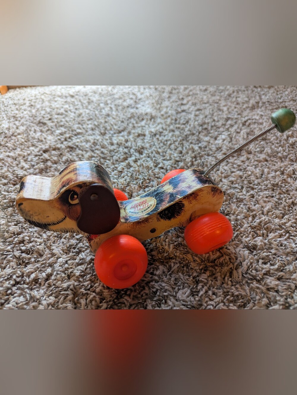 Fisher-Price Wooden Pull Dog Toy with Bright Orange Wheels (Pull String Missing) - Picture 1 of 7